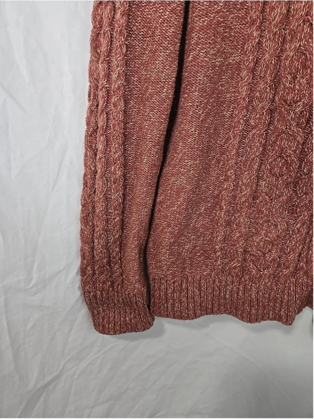 L.L. Bean Large Cable Knit Full Zip Sweater 100% Cotton Rust Textured Heritage